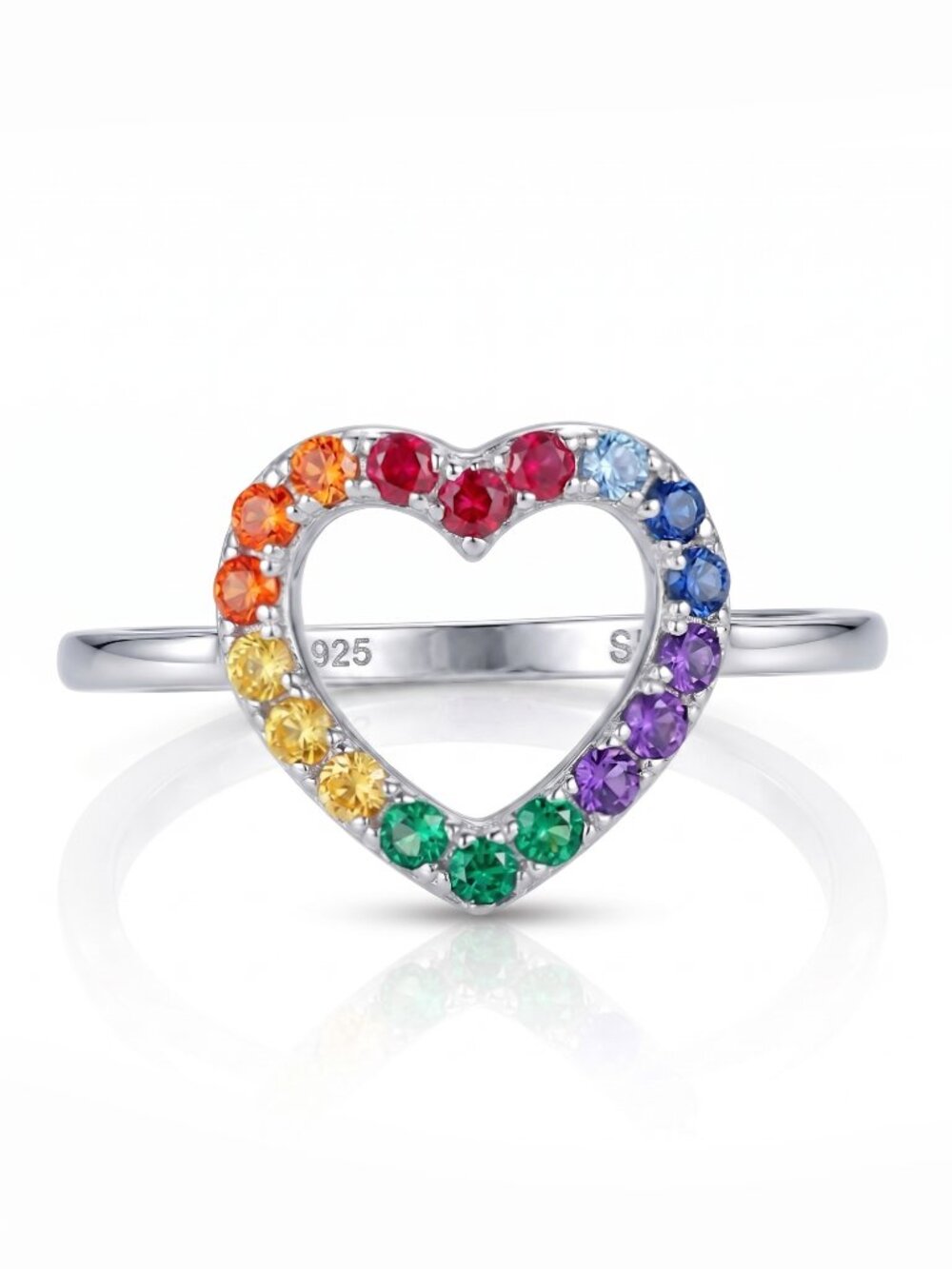 Rainbow Heart Valentine Ring, 925 Sterling Silver Size 6 Charmed Aroma